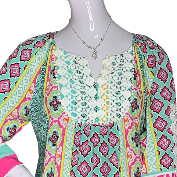 Multiples Boho Top Long Sleeve Multicolor Moroccan Print Size S 100% Ray… - Picture 2 of 15
